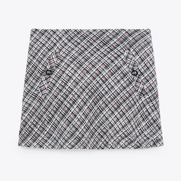 NEW Zara Tweed Textured Weave Nautical Anchor Button High Waist Mini Skirt S - Picture 7 of 10
